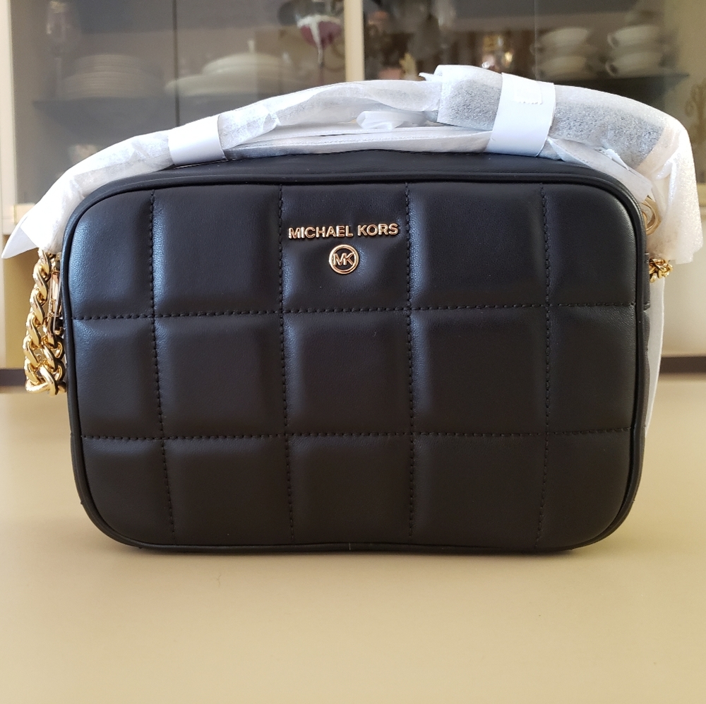 Michael Kors Black and Gold Quilted Crossbody Bag